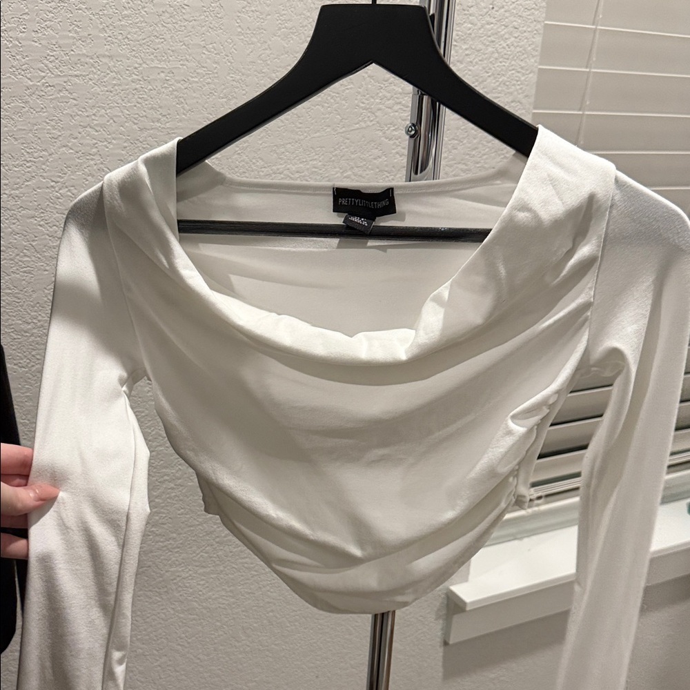 PrettyLittleThing Cream Cowl Neck Long Sleeve Top